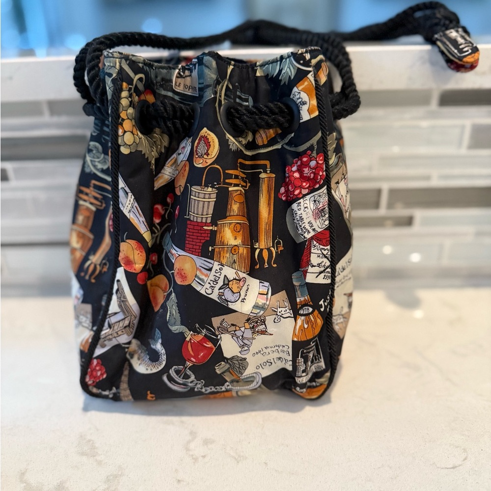 Rare vintage Nicole Miller 100% silk drawstring bucket bag from the 1990s